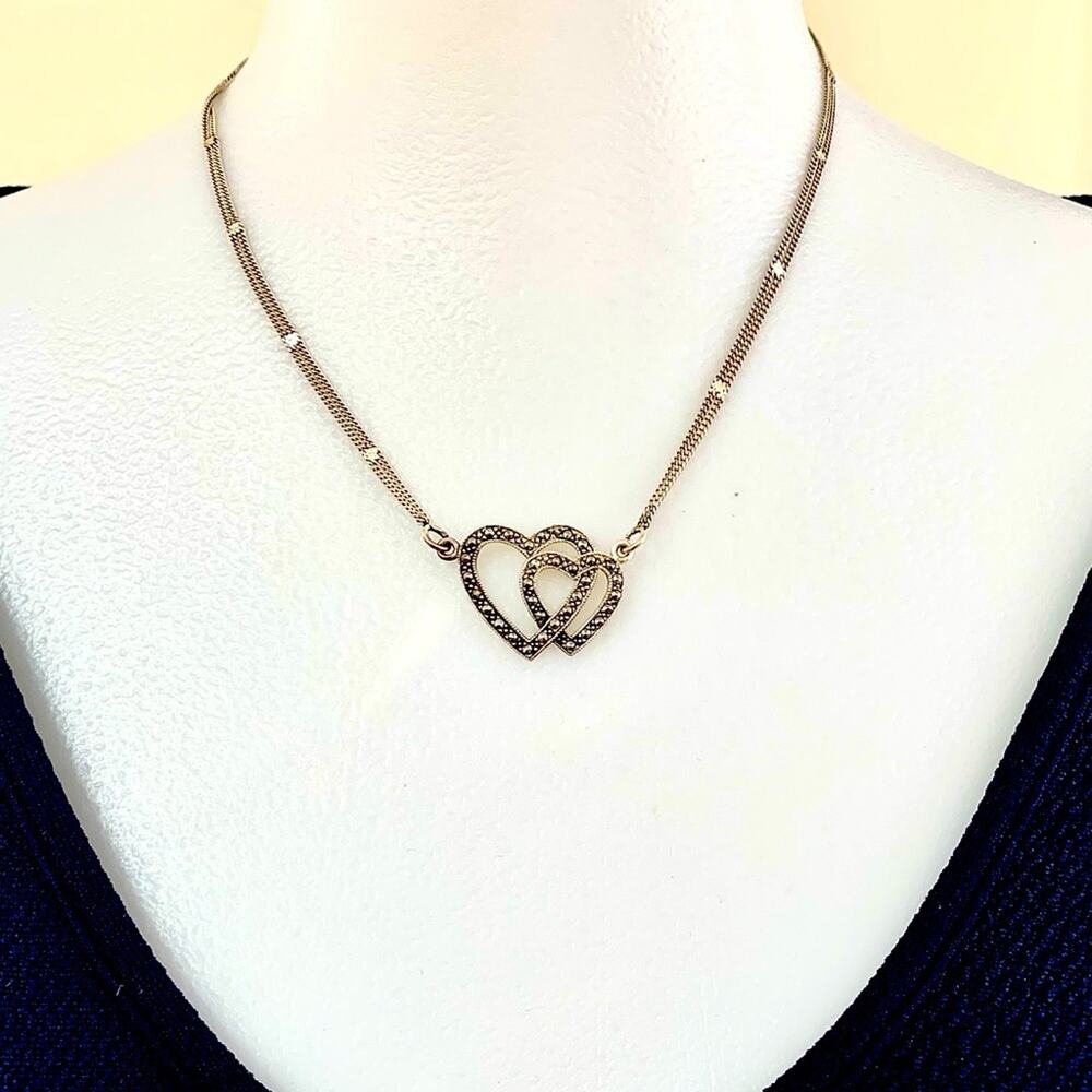 Marcasite Sterling Silver  Heart Necklace 1990s